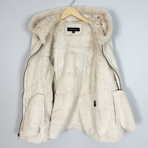 Vtg Y2K Jones New York Penny Lane Coat Size Small Cream Fur Lined Jacket Women's - Picture 2 of 4